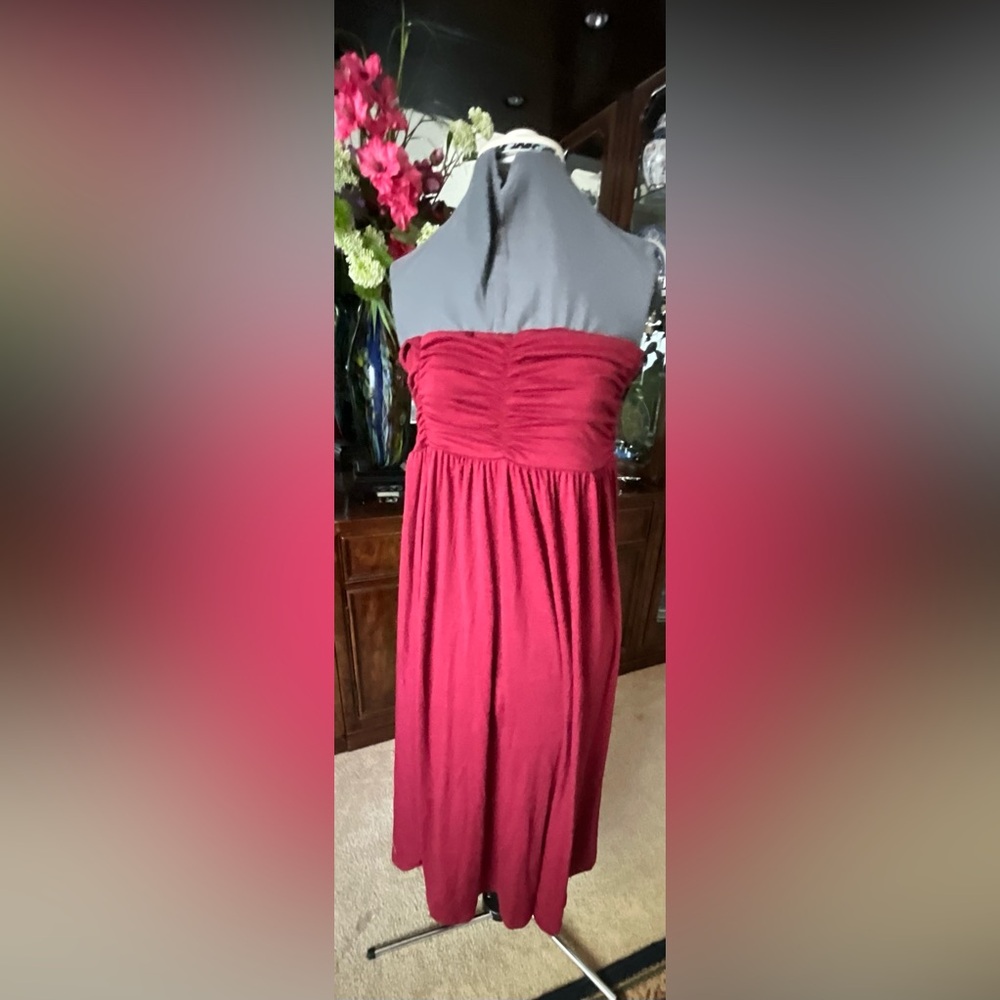 Strapless Ruched Burgundy Maxi Dress